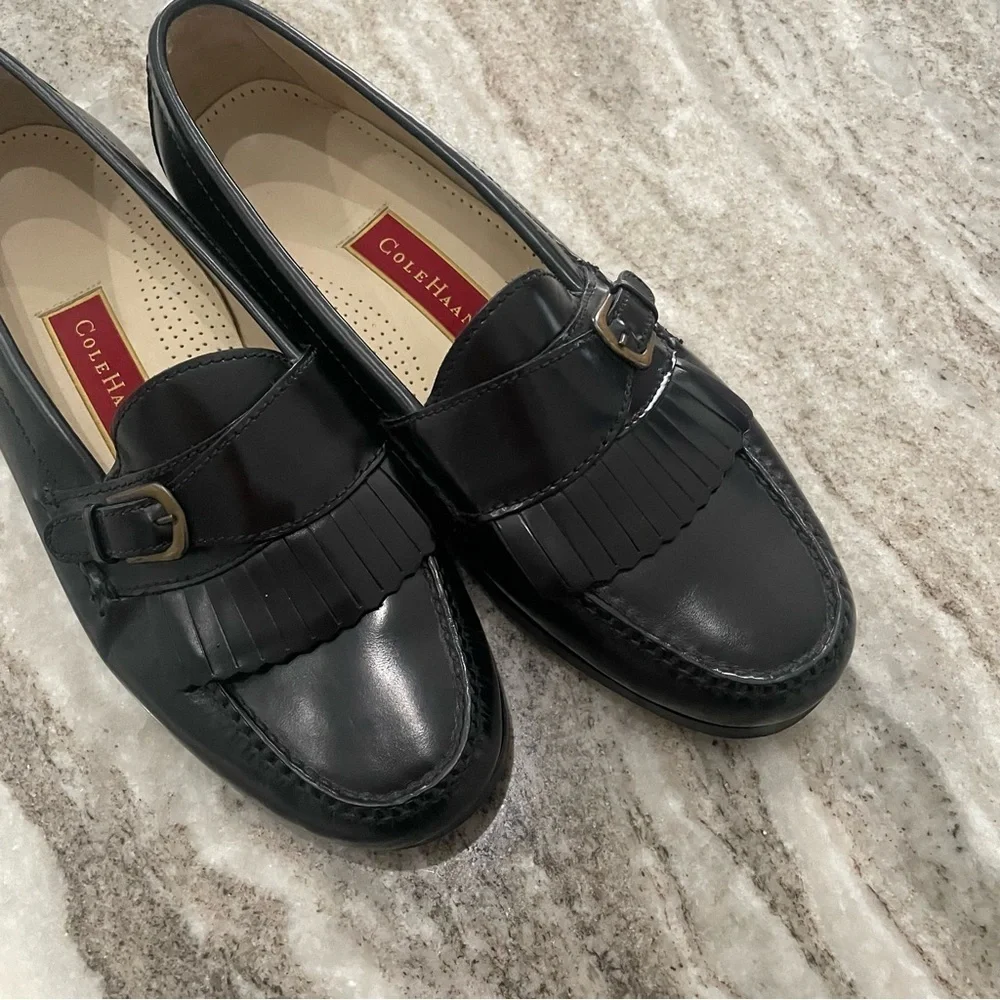 Cole Haan Black Monk Strap Loafer Buckle Size 10
